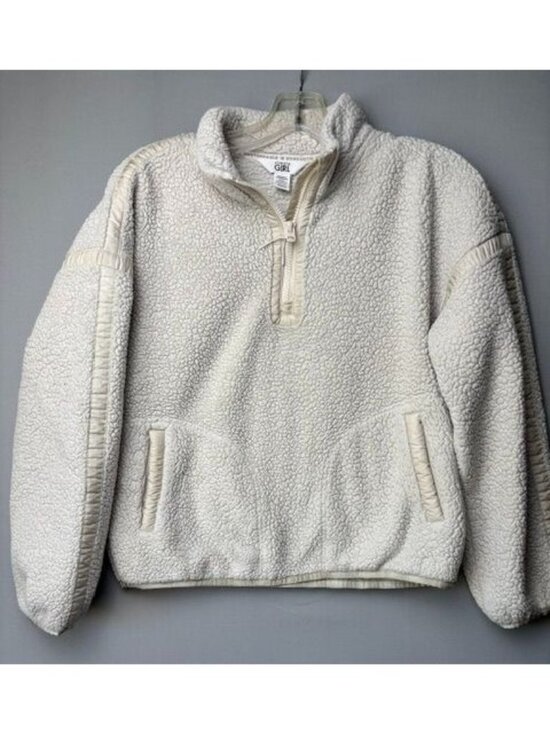Athleta Girl Other - Athleta Girl Sherpa Fleece Pullover XL14 Ivory Quarter Zip Cozy Pockets Jacket